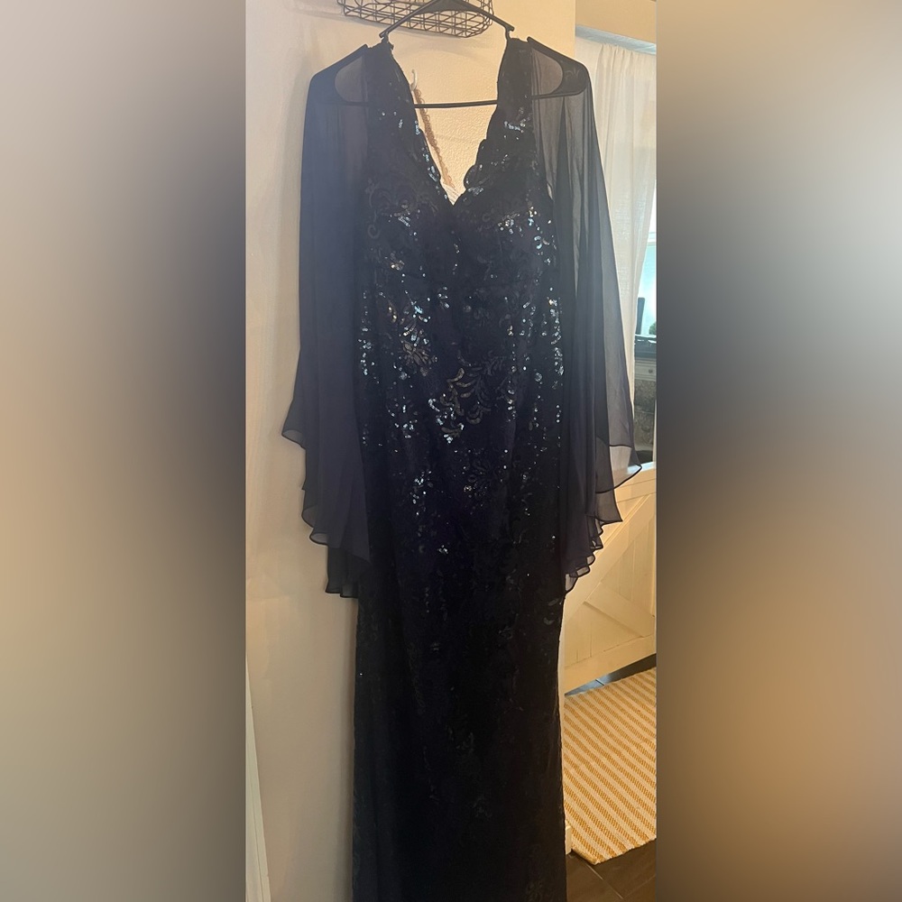 Teri Jon Midnight Sequin Long Sleeve Dress